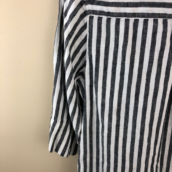 Soft Surroundings Top Womens PM Black White 100% Linen Tunic Pullover Collared - Picture 7 of 8